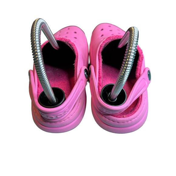 Crocs Kids Classic Pink Lined Slide On Clogs Size J2 - Picture 2 of 7